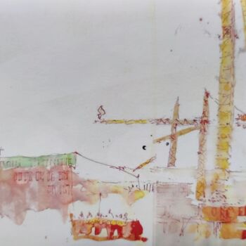 Schilderij getiteld "Hotel ADLON under C…" door Reiner Poser, Origineel Kunstwerk, Aquarel