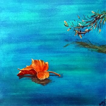 Peinture intitulée "Feuille flottante" par Betty-M, Œuvre d'art originale, Huile Monté sur Châssis en bois