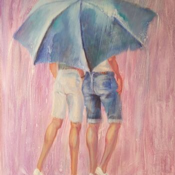 「☂️ Male Chat」というタイトルの絵画 Isabel Maheによって, オリジナルのアートワーク, オイル ウッドストレッチャーフレームにマウント