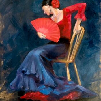 Painting titled "Dancer Flamenco wit…" by Margo Miro, Original Artwork, Oil Mounted on Cardboard