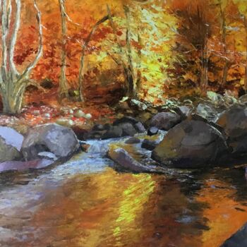 Pintura intitulada "Rivière d’or" por Lydia Guigo, Obras de arte originais, Óleo Montado em Cartão