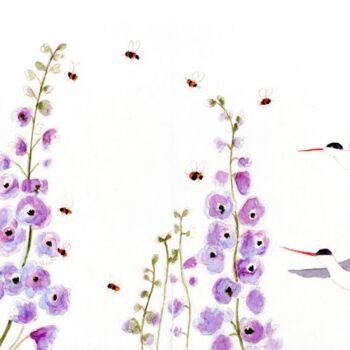 Painting titled "Floral with Delphin…" by Janel Bragg, Original Artwork, Watercolor