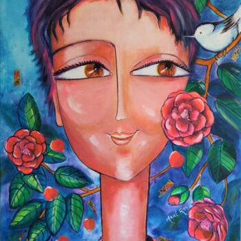 Peinture intitulée "Jeune fille à la si…" par Mahé Ros, Œuvre d'art originale, Acrylique Monté sur Châssis en bois