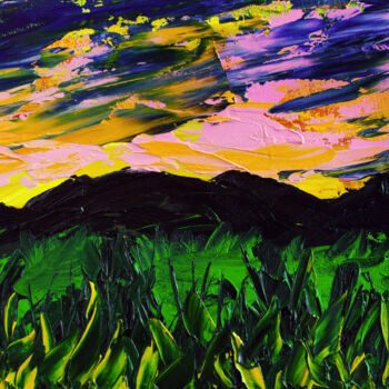 Pittura intitolato "Sunset sky mountain…" da Tetiana Surshko (SurshkoArt), Opera d'arte originale, Olio