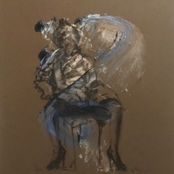 Drawing titled "La Danseuse Étourdie" by Dominique Dève, Original Artwork, Charcoal