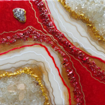 제목이 "Wall art, Red Geode…"인 미술작품 Tejaswi Poojari (KOLOR KOVELA)로, 원작, 수지 나무 들것 프레임에 장착됨