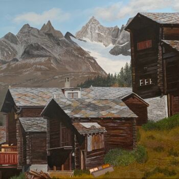 Painting titled "Hameau de Findeln (…" by Patrick Egger, Original Artwork, Acrylic Mounted on Wood Stretcher frame