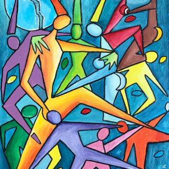 Painting titled "INFLUENCES" by Henri Wojcik, Original Artwork, Acrylic Mounted on Wood Stretcher frame