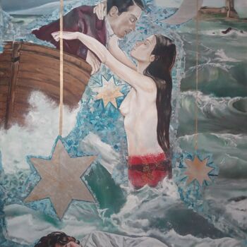 Painting titled "Sueño" by María Mateo, Original Artwork, Oil Mounted on Wood Stretcher frame