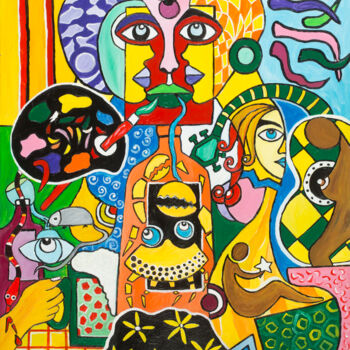 Painting titled "PUTAIN DE CRABE" by Henri Wojcik, Original Artwork, Acrylic Mounted on Wood Stretcher frame