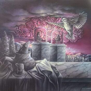 Painting titled "Le rat et l'oiseau" by Daniel Schaub, Original Artwork, Oil