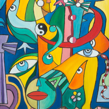 Painting titled "FIESTA LATINO 2" by Henri Wojcik, Original Artwork, Acrylic Mounted on Wood Stretcher frame