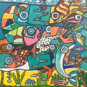Painting titled "EN MER" by Henri Wojcik, Original Artwork, Acrylic Mounted on Wood Stretcher frame