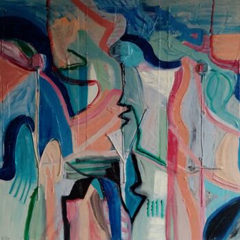 Painting titled "Cafe Paradiso" by Jan O'Sullivan, Original Artwork, Acrylic Mounted on Wood Stretcher frame