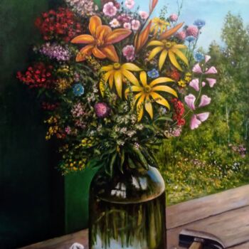 Ζωγραφική με τίτλο "Still-life on the W…" από Владимир Абаимов, Αυθεντικά έργα τέχνης, Λάδι