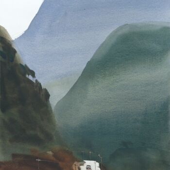 「Road to the blue mo…」というタイトルの絵画 Prashant Prabhuによって, オリジナルのアートワーク, 水彩画