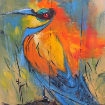 「Oiseau multicolore」というタイトルの絵画 Yveline Javerによって, オリジナルのアートワーク, オイル