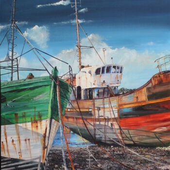 Painting titled "Langoustués" by Ofil, Original Artwork, Gouache Mounted on Other rigid panel