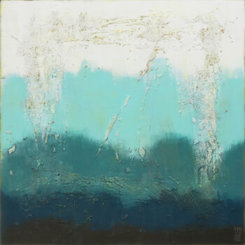 Schilderij getiteld "Oceanic Blue Square" door Ronald Hunter, Origineel Kunstwerk, Acryl Gemonteerd op Frame voor houten bra…