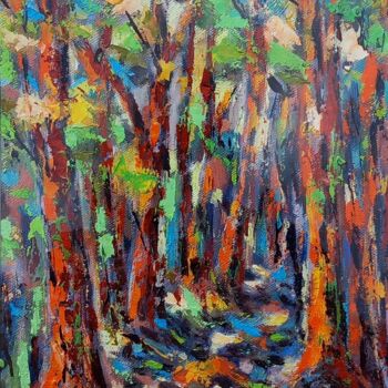 Painting titled "Payforest 22" by Francis Jalibert, Original Artwork, Oil Mounted on Other rigid panel