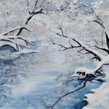Painting titled "Winter Breeze" by Luna Smith, Original Artwork, Oil Mounted on Wood Stretcher frame