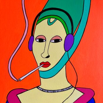 Painting titled "Medieval portrait #…" by Anna Zhuleva, Original Artwork, Acrylic Mounted on Wood Stretcher frame