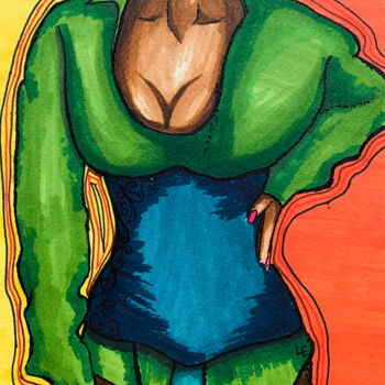 Dibujo titulada "Sexy African girl w…" por Elena Polak, Obra de arte original, Rotulador
