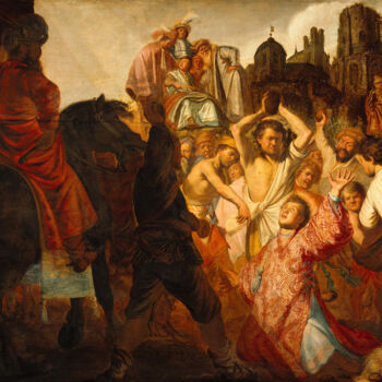 Painting titled "La lapidation de Sa…" by Rembrandt, Original Artwork, Oil