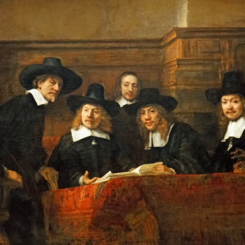 Painting titled "Les syndics de la g…" by Rembrandt, Original Artwork, Oil