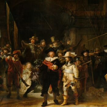 Painting titled "La ronde de nuit" by Rembrandt, Original Artwork, Oil