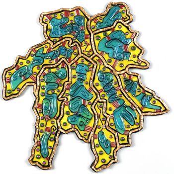 Scultura intitolato "Borders Yellow" da Sharon Bachner, Opera d'arte originale, Mosaico Montato su Pannello di legno
