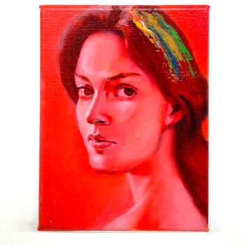 Painting titled "Orange mood 18 x 24…" by Irjan Moussin, Original Artwork, Oil Mounted on Wood Stretcher frame
