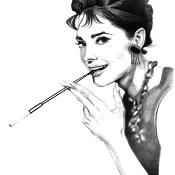 Dessin intitulée "Audrey Hepburn" par Philip Dietrich, Œuvre d'art originale, Graphite