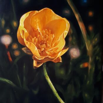 Painting titled "Bouton d'or au clai…" by Frédéric Letrun, Original Artwork, Oil Mounted on Wood Stretcher frame