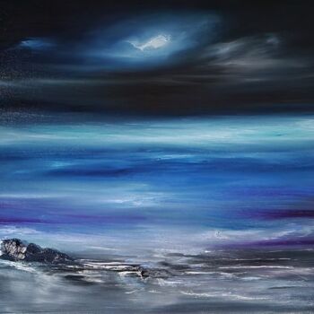 Malerei mit dem Titel "The sea at night" von Pascal Jung, Original-Kunstwerk, Öl