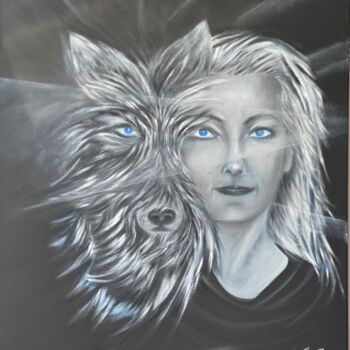 Peinture intitulée "La fille au loup Dé…" par Mac.Cadart, Œuvre d'art originale, Acrylique Monté sur Châssis en bois