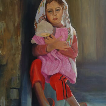「Carefully (57x77cm,…」というタイトルの絵画 Kamsar Ohanyanによって, オリジナルのアートワーク, オイル ウッドストレッチャーフレームにマウント