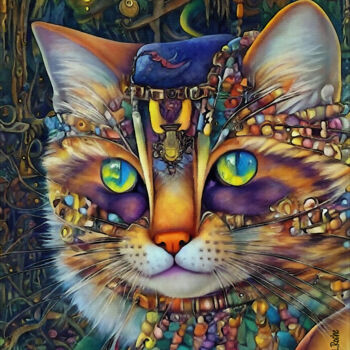 Arts numériques intitulée "Jaydaa, cat" par L.Roche, Œuvre d'art originale, Travail numérique 2D