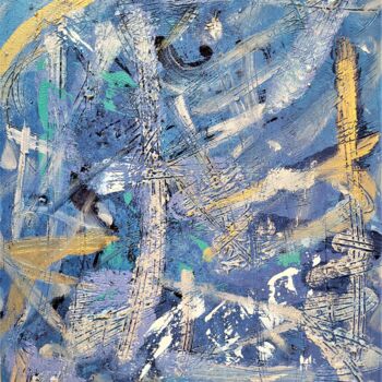 Malerei mit dem Titel "Gold küsst Blau" von Mario Grasberger, Original-Kunstwerk, Acryl