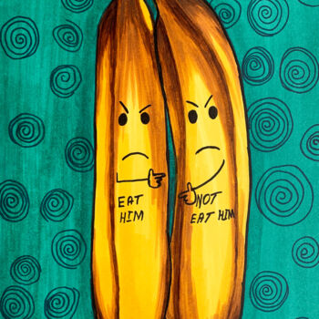 Dibujo titulada "Bananas yellow coup…" por Elena Polak, Obra de arte original, Rotulador