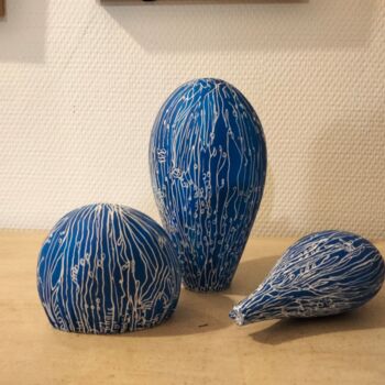 Sculpture titled "BLEU" by Cubeart Boitoart, Original Artwork, Plaster