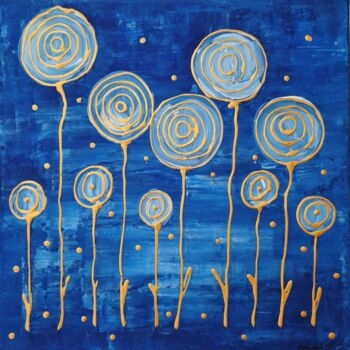 Ζωγραφική με τίτλο "Blumen blau" από Sigrid Vondran, Αυθεντικά έργα τέχνης, Ακρυλικό Τοποθετήθηκε στο Ξύλινο φορείο σκελετό