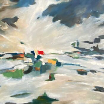 Painting titled "Champs & lumières" by Dari Jullien Ing, Original Artwork, Oil Mounted on Wood Stretcher frame