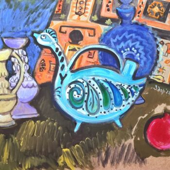 Pittura intitolato "Still life with pom…" da Liuba Zdor, Opera d'arte originale, Acrilico