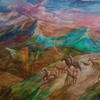 Pittura intitolato "Mongolia" da Alina Gelman, Opera d'arte originale, Acquarello