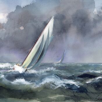 Peinture intitulée "Tempête 6" par Sylvie Vernageau, Œuvre d'art originale, Aquarelle