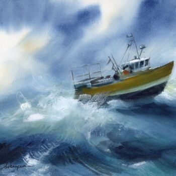 Peinture intitulée "Chalut 1" par Sylvie Vernageau, Œuvre d'art originale, Aquarelle