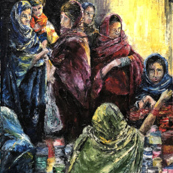 Peinture intitulée "Bangle Seller" par Saif Ahmad, Œuvre d'art originale, Huile