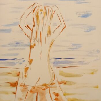 Painting titled "Nu au soleil" by Roberto Urbano, Original Artwork, Watercolor