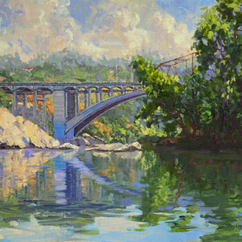Painting titled "Rainbow Bridge Refl…" by Tatyana Fogarty, Original Artwork, Oil Mounted on Other rigid panel